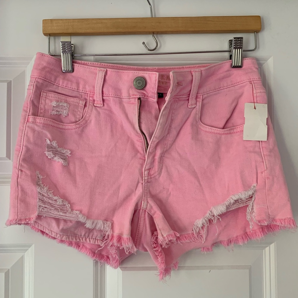 American Eagle Pink Acid Wash Jean Shorts